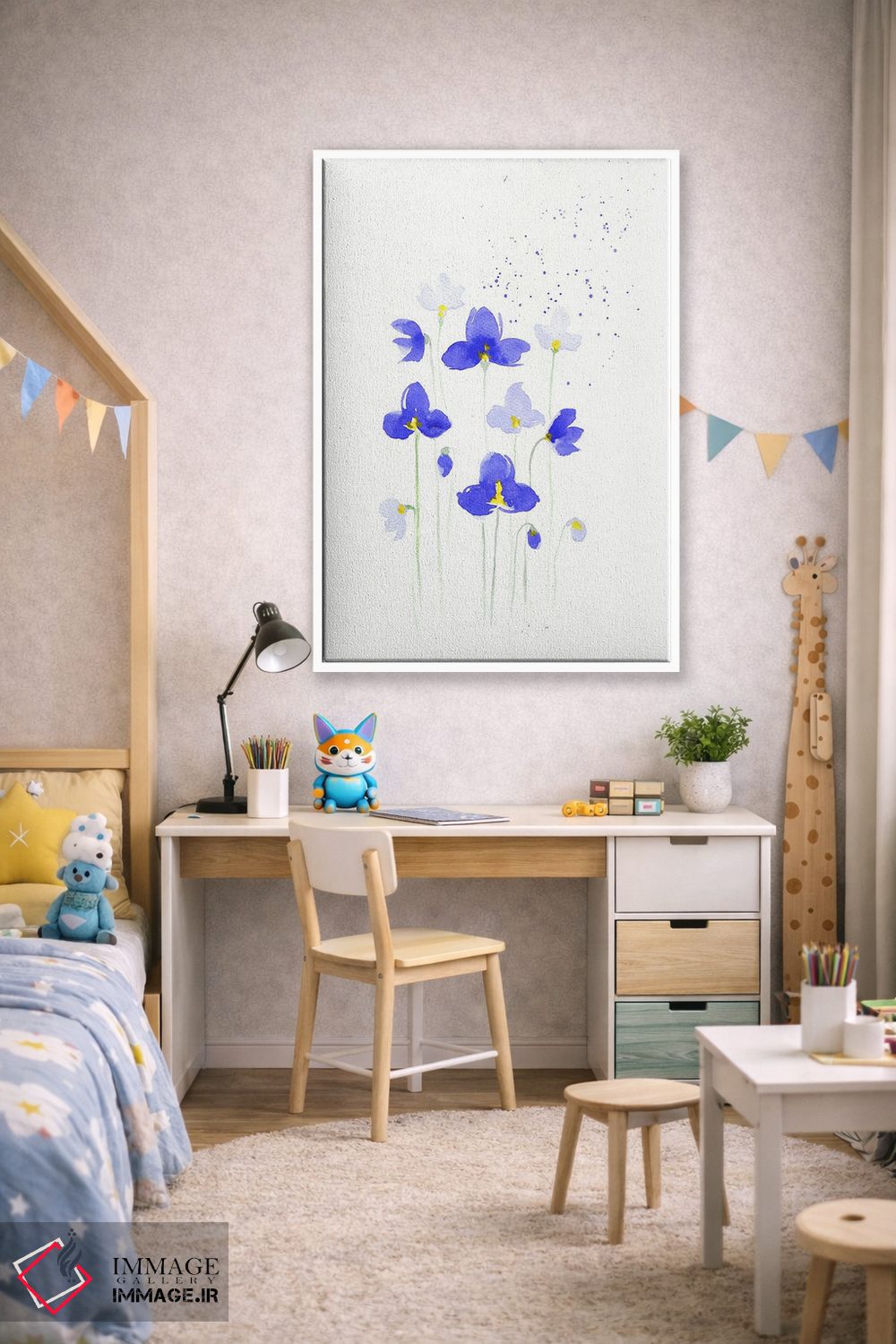 تابلو دکوراتیو گل های آبی اثر اف ان کی دیزاینز - D1W