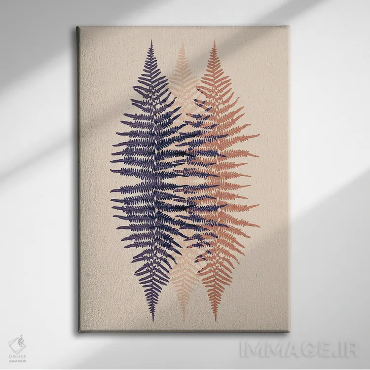 تابلو مینیمال طرح سرخس در غروب دیرهنگام اثر آلیسون فنل - نمای روبهرو روی دیوار