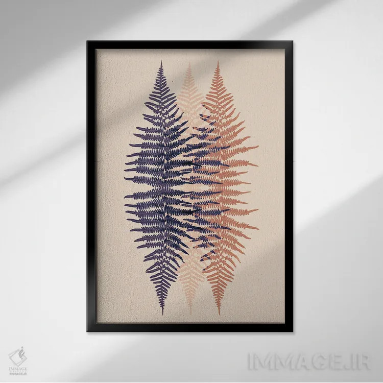 تابلو مینیمال طرح سرخس در غروب دیرهنگام اثر آلیسون فنل - نمای قابدار مشکی