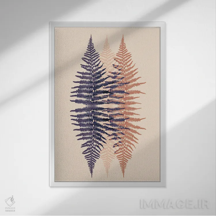 تابلو مینیمال طرح سرخس در غروب دیرهنگام اثر آلیسون فنل - نمای قابدار سفید