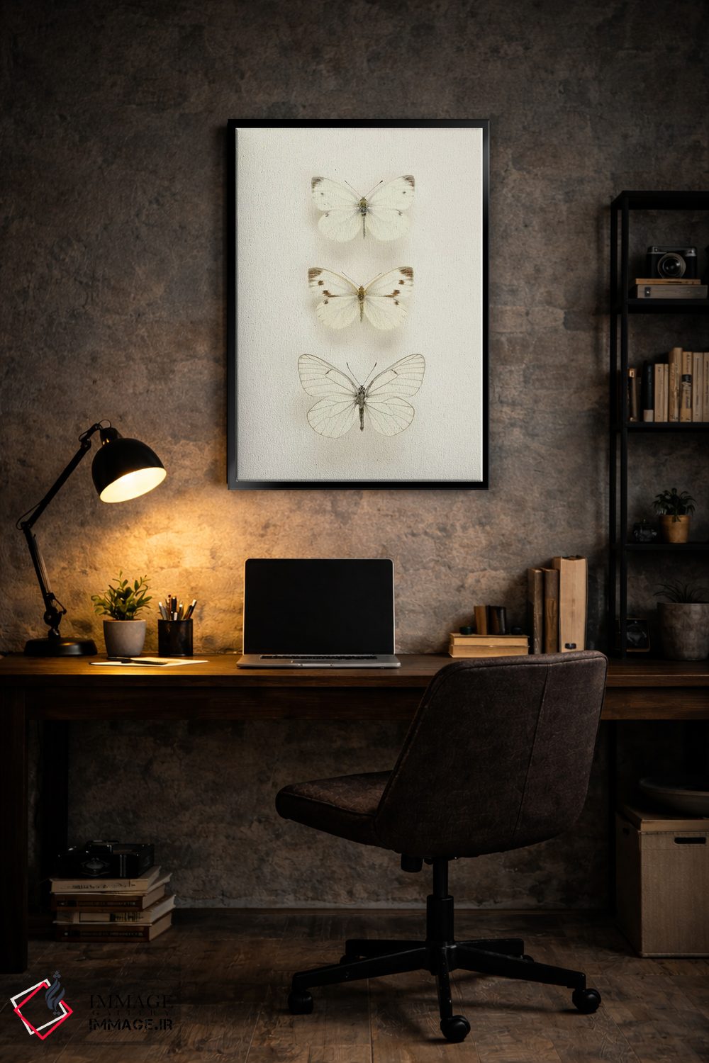 تابلو مینیمال سه پروانه سفید اثر آلیسون فنل - D6B