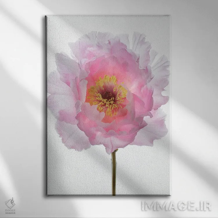 تابلو مدرن گل صدتومانی درختی صورتی اثر آلیسون فنل - نمای روبهرو روی دیوار