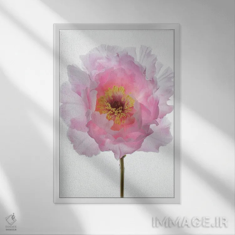 تابلو مدرن گل صدتومانی درختی صورتی اثر آلیسون فنل - نمای قابدار سفید