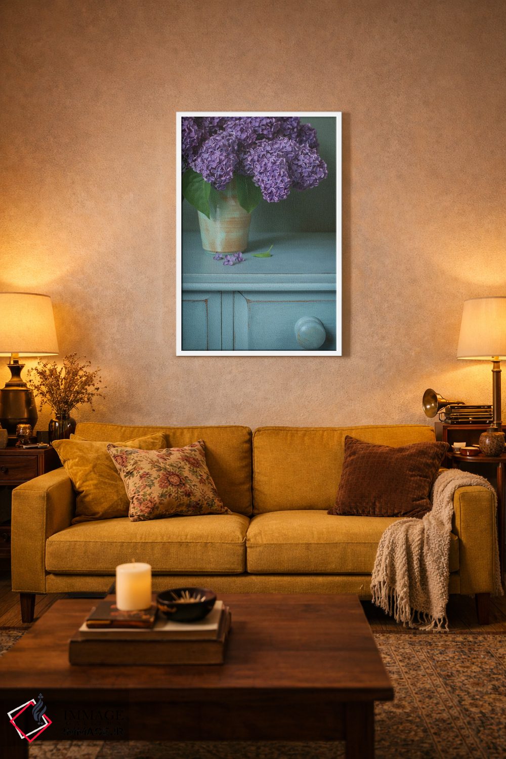 تابلو دکوراتیو طبیعت بی جان یاس بنفش اثر آلیسون فنل - D2W