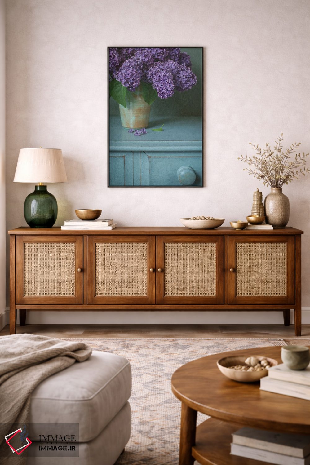 تابلو دکوراتیو طبیعت بی جان یاس بنفش اثر آلیسون فنل - D5B