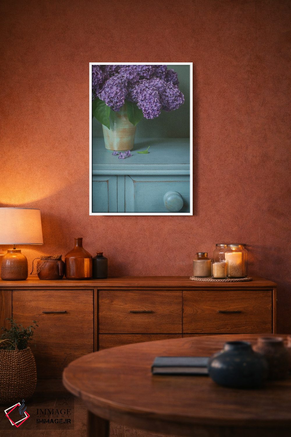 تابلو دکوراتیو طبیعت بی جان یاس بنفش اثر آلیسون فنل - D4W