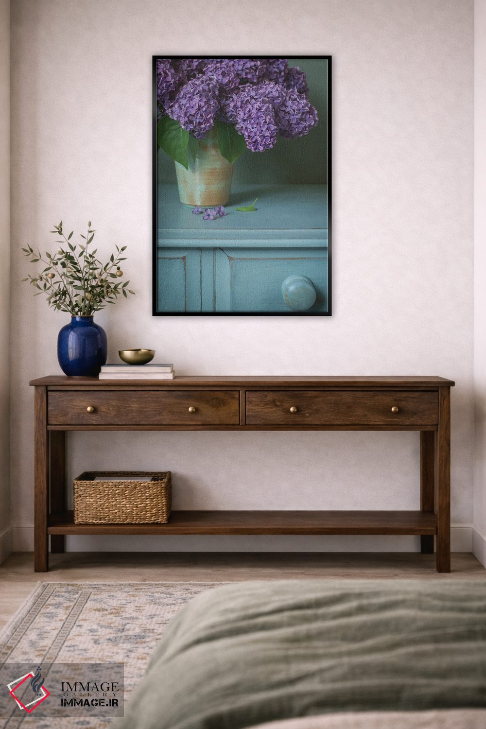 تابلو دکوراتیو طبیعت بی جان یاس بنفش اثر آلیسون فنل - D6B