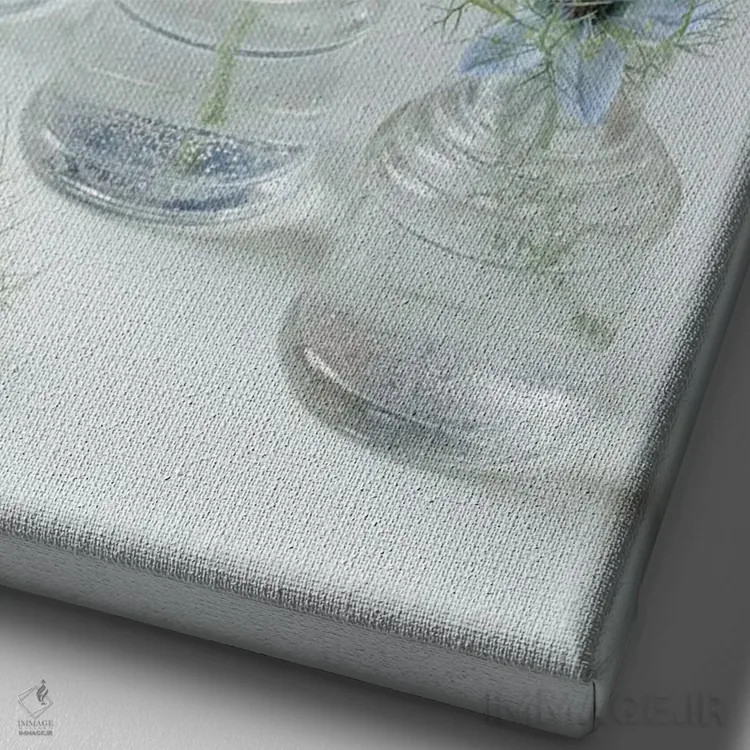 تابلو دکوراتیو طبیعت بی جان گل های نایجلا اثر آلیسون فنل - نمای نزدیک بافت بوم