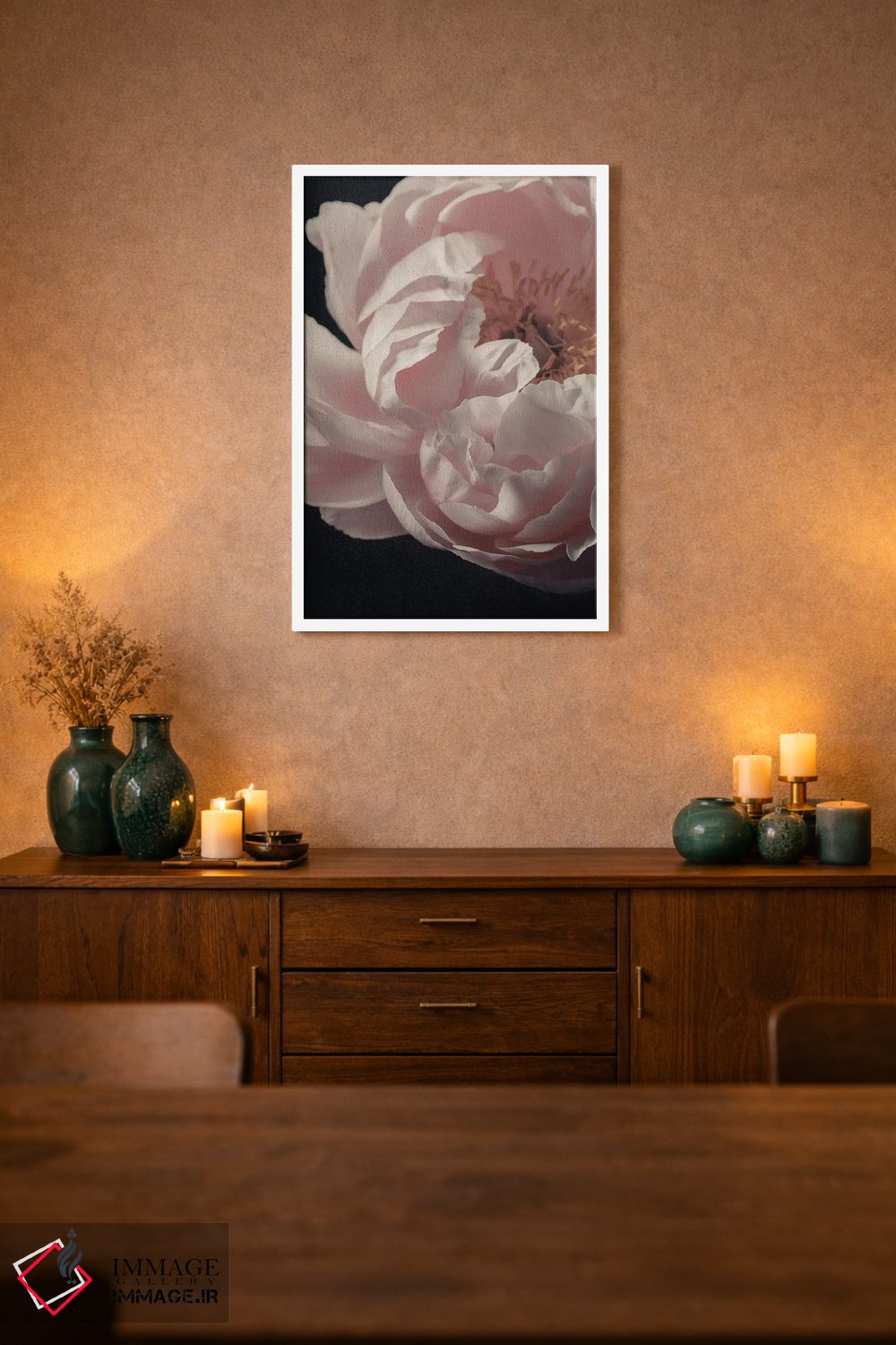 تابلو دکوراتیو گل صدتومانی مرجانی اثر آلیسون فنل - D1W