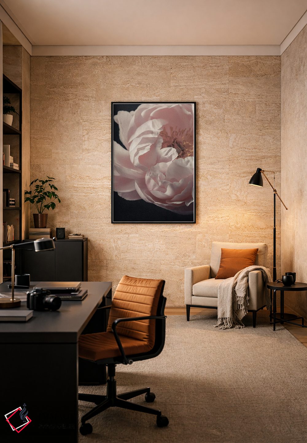 تابلو دکوراتیو گل صدتومانی مرجانی اثر آلیسون فنل - D5B