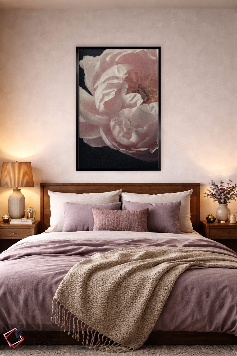 تابلو دکوراتیو گل صدتومانی مرجانی اثر آلیسون فنل - D4B