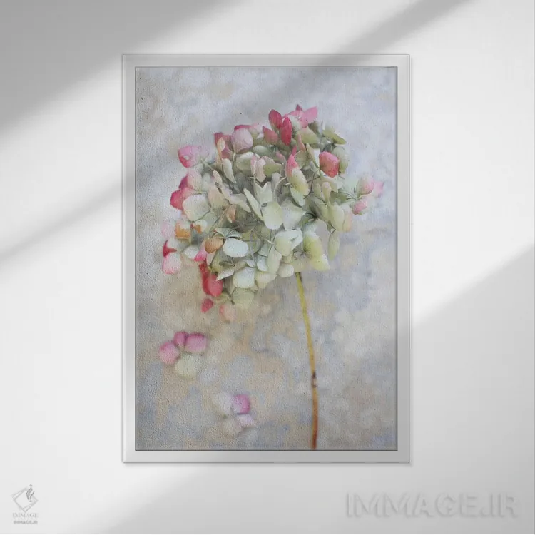 تابلو دکوراتیو ادریسی خشک پاستلی ۱ اثر آلیسون فنل - نمای قابدار سفید