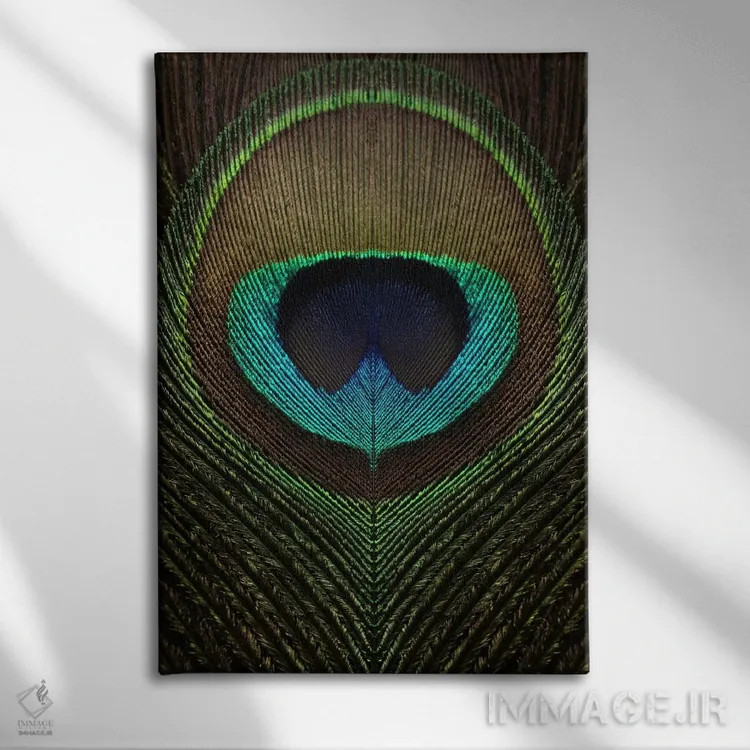 تابلو دکوراتیو تقارن پر طاووس ۳ اثر آلیسون فنل - نمای روبهرو روی دیوار