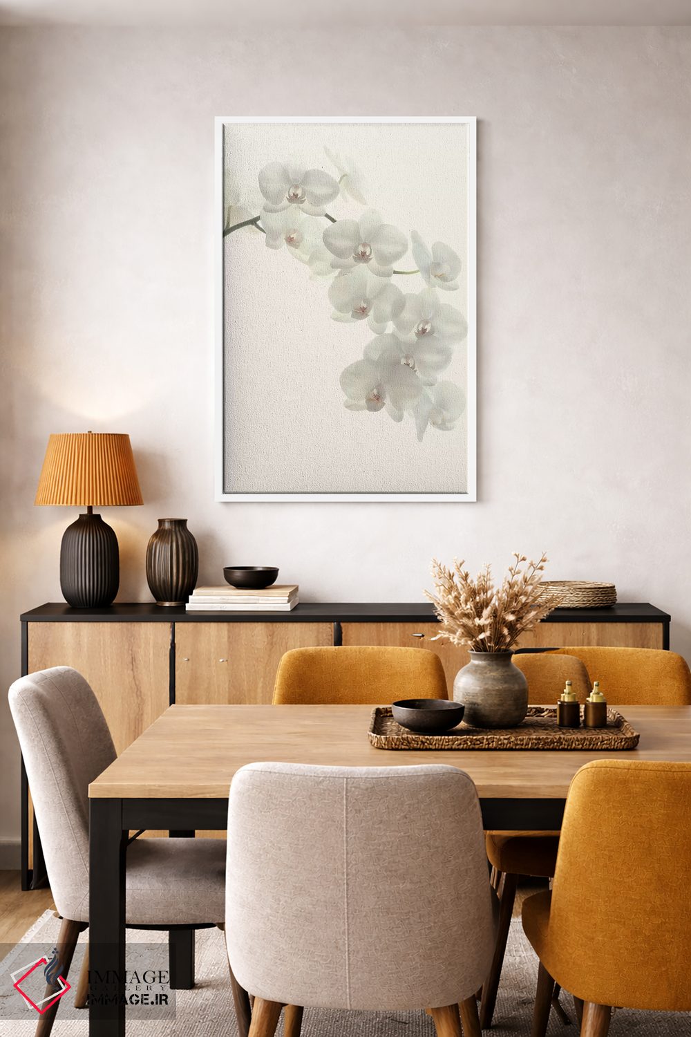 تابلو مینیمال ارکیده های سفید اثر آلیسون فنل - D4W