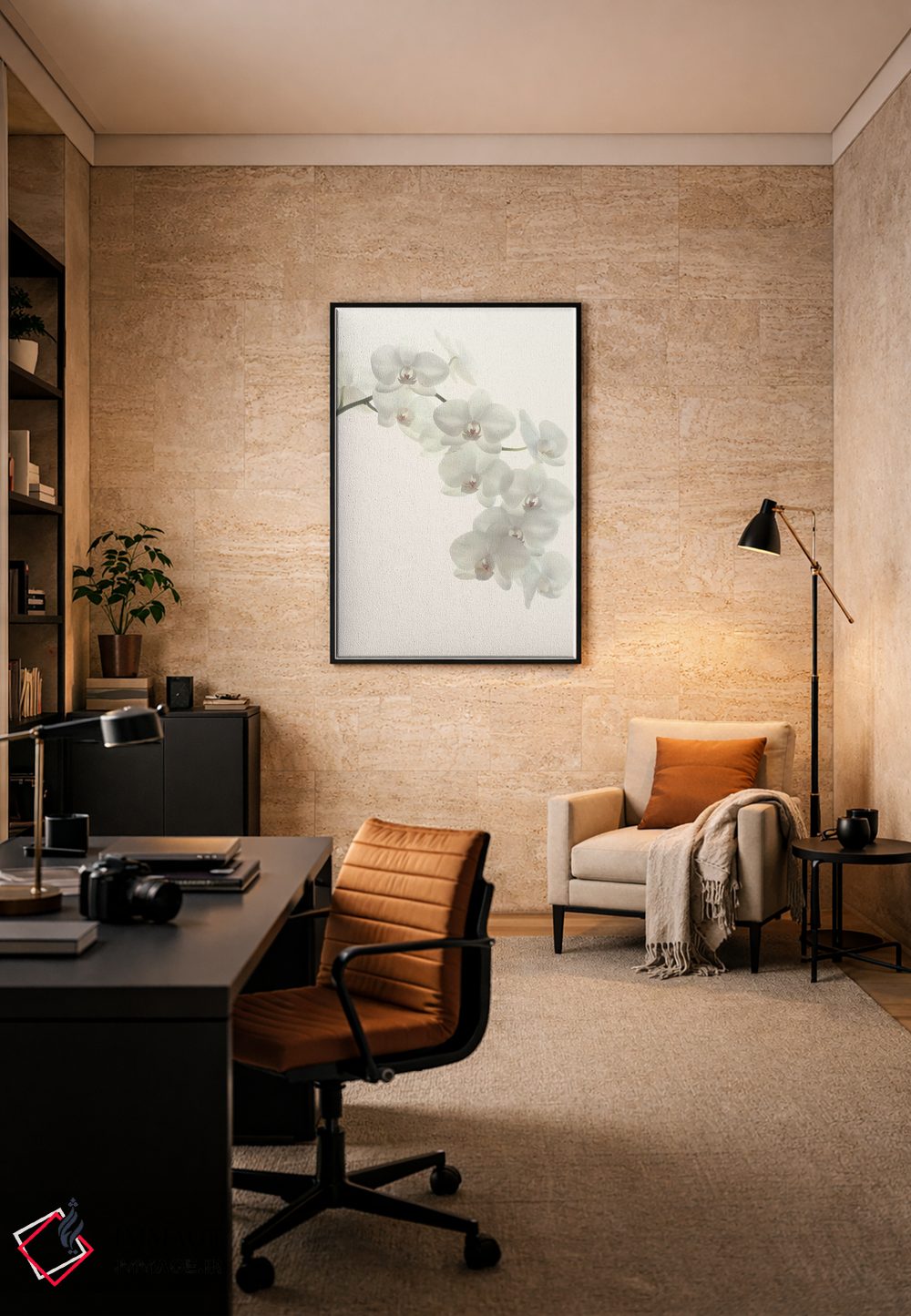 تابلو مینیمال ارکیده های سفید اثر آلیسون فنل - D5B