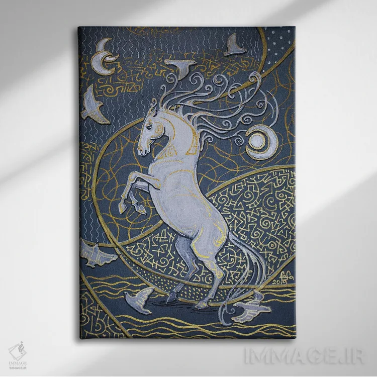 تابلو دکوراتیو یک اسب سفید اثر فافا کورولوا - نمای روبهرو روی دیوار