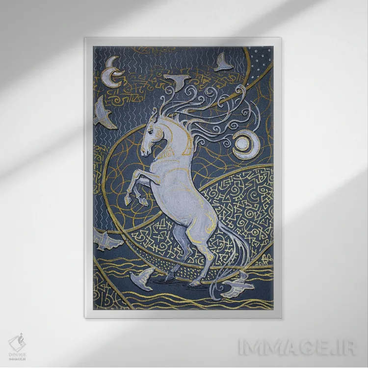 تابلو دکوراتیو یک اسب سفید اثر فافا کورولوا - نمای قابدار سفید