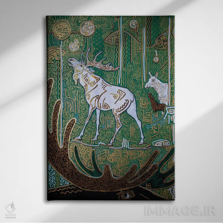 تابلو دکوراتیو افسانه ای از گوزن های شمالی اثر فافا کورولوا - نمای روبهرو روی دیوار