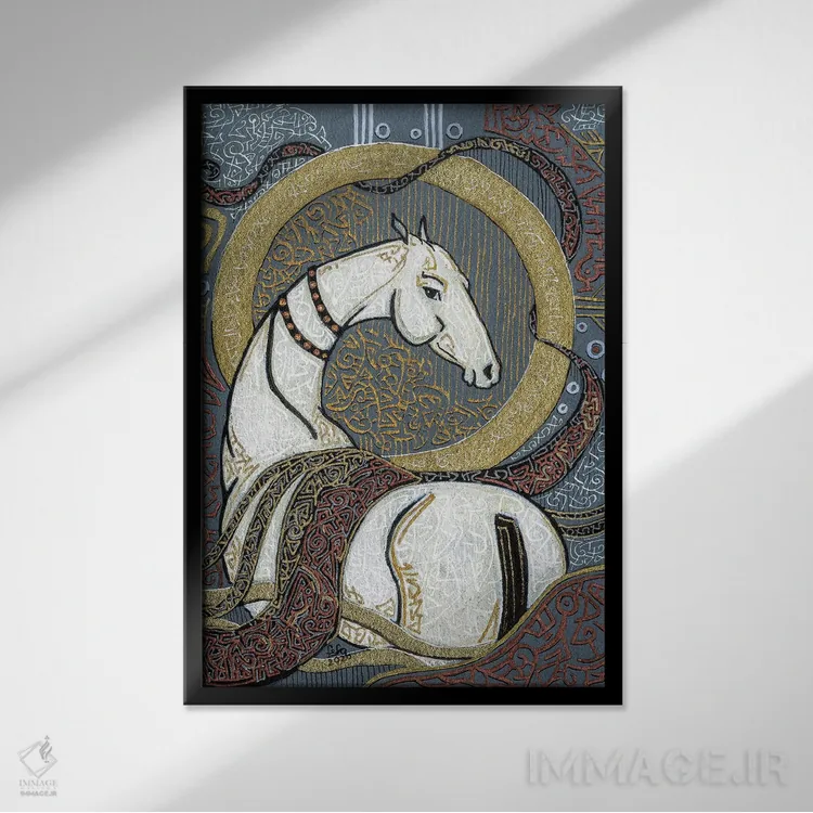 تابلو دکوراتیو یک اسب سفید آسمانی اثر فافا کورولوا - نمای قابدار مشکی