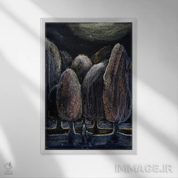 تابلو دکوراتیو انتظار در شب اثر فافا کورولوا - نمای قابدار سفید