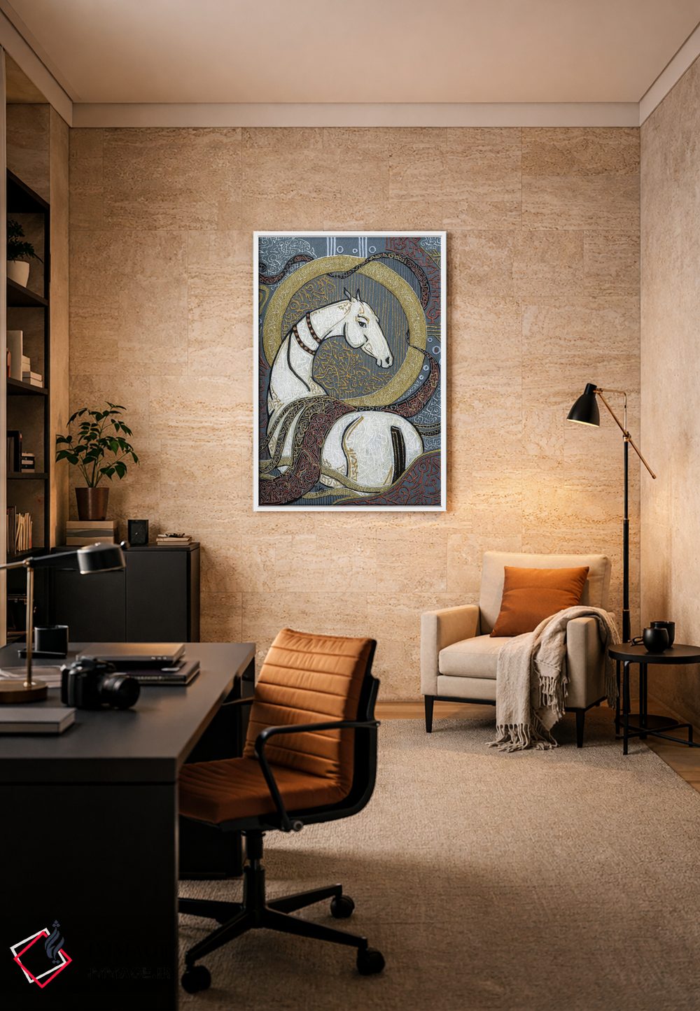 تابلو دکوراتیو یک اسب سفید آسمانی اثر فافا کورولوا - D6W