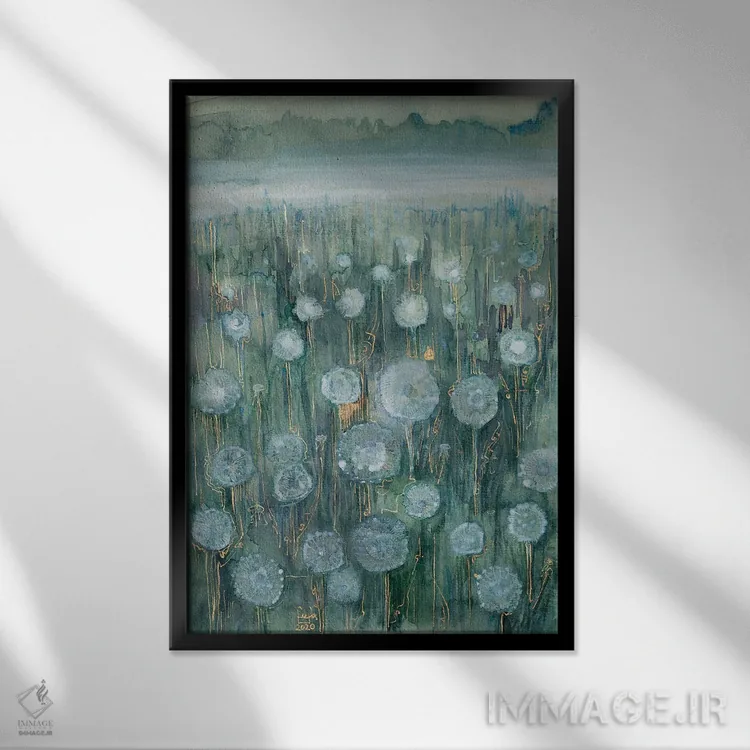 تابلو انتزاعی چمنزار نقره ای اثر فافا کورولوا - نمای قابدار مشکی