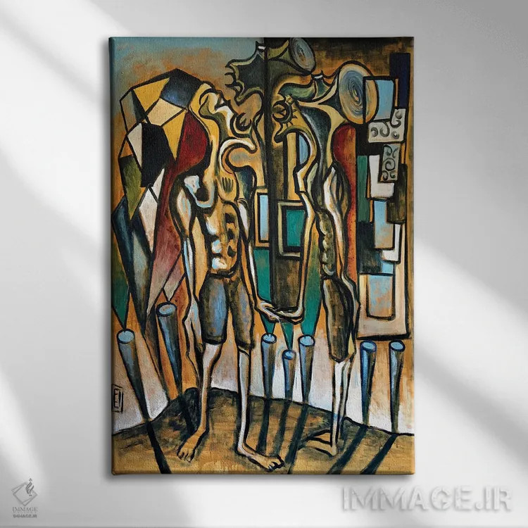 تابلو انتزاعی آبستره فانکی یازده اثر فرانتیشک فلوریان - نمای روبهرو روی دیوار