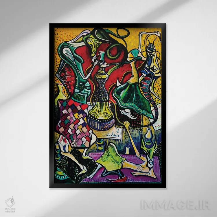 تابلو انتزاعی آبستره قلیان کش ها اثر فرانتیشک فلوریان - نمای قابدار مشکی