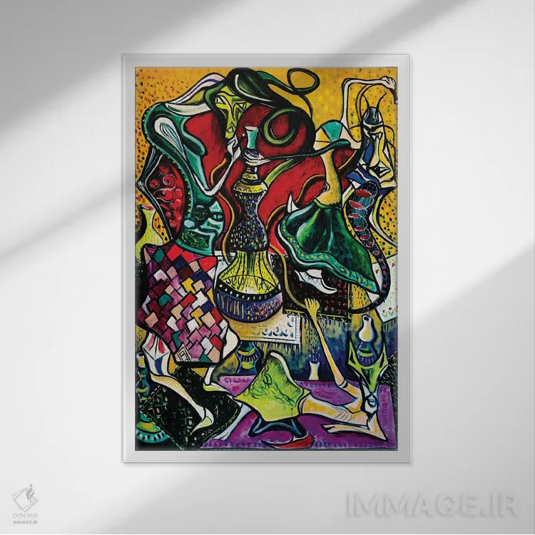 تابلو انتزاعی آبستره قلیان کش ها اثر فرانتیشک فلوریان - نمای قابدار سفید