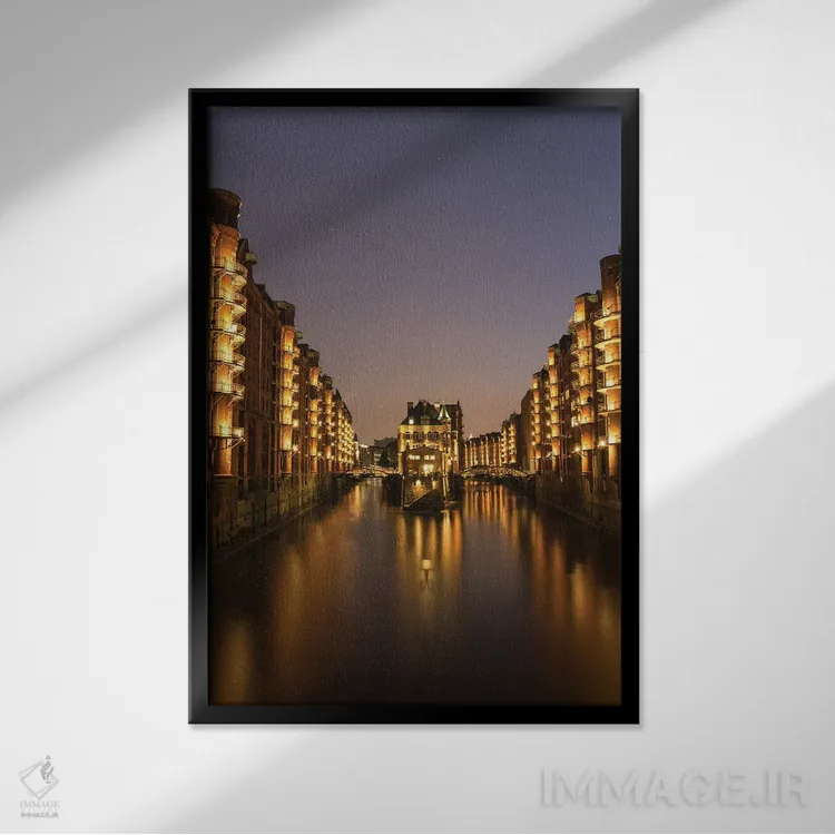 تابلو دکوراتیو چراغ های شهر هامبورگ اثر فابیان فورتمن - نمای قابدار مشکی