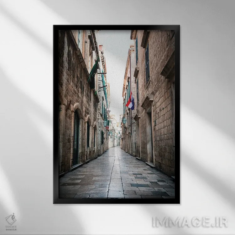 تابلو دکوراتیو کوچه های دوبروونیک اثر فابیان فورتمن - نمای قابدار مشکی