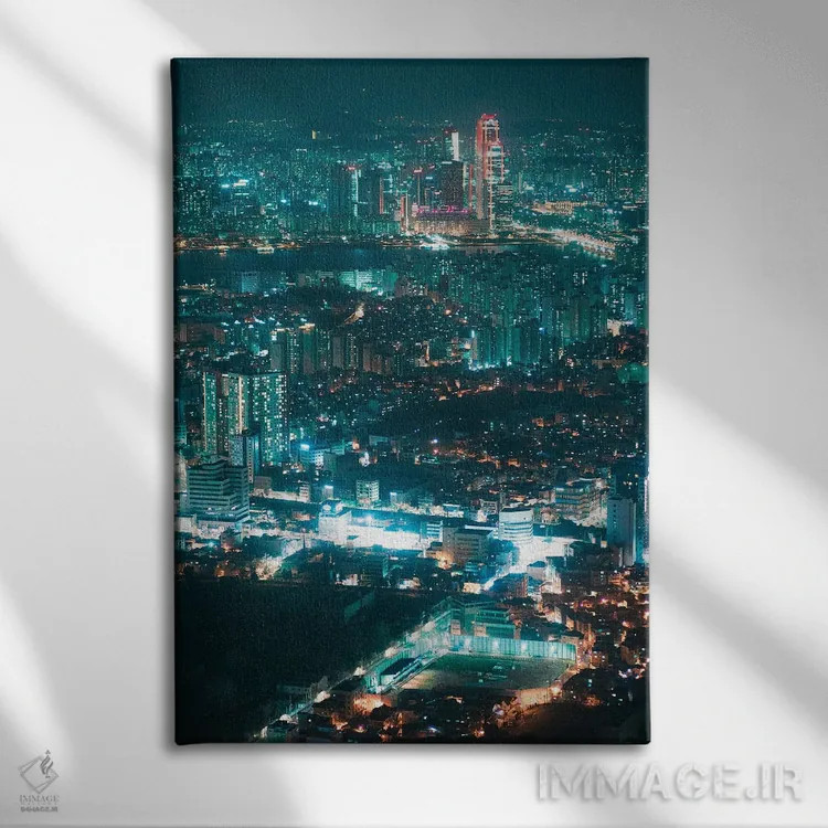 تابلو دکوراتیو چراغ های شبانه سئول چهار اثر فابیان فورتمن - نمای روبهرو روی دیوار