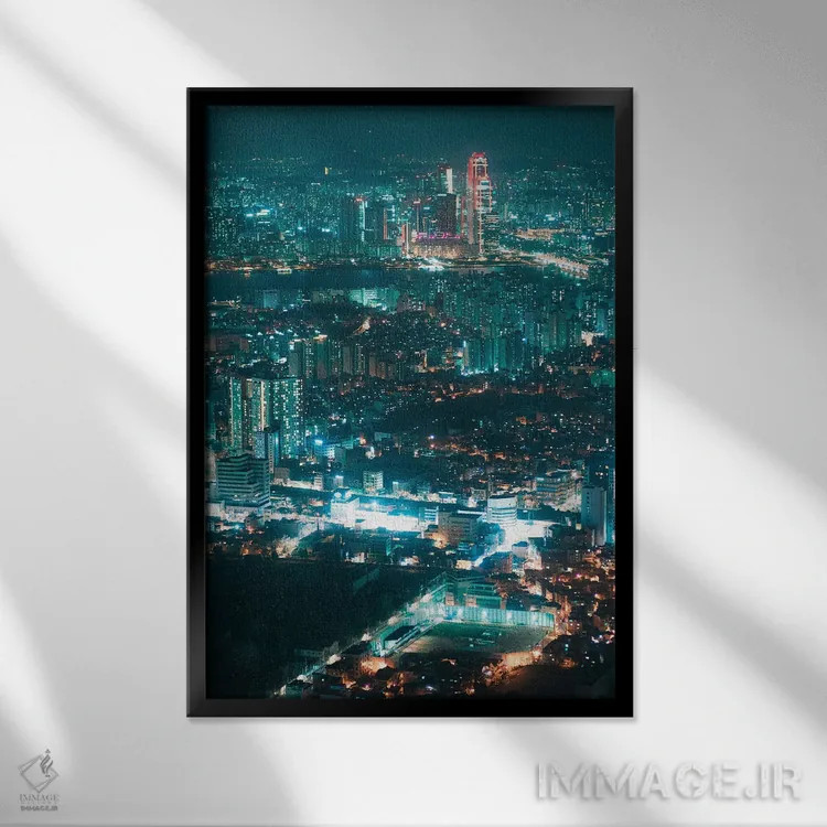 تابلو دکوراتیو چراغ های شبانه سئول چهار اثر فابیان فورتمن - نمای قابدار مشکی