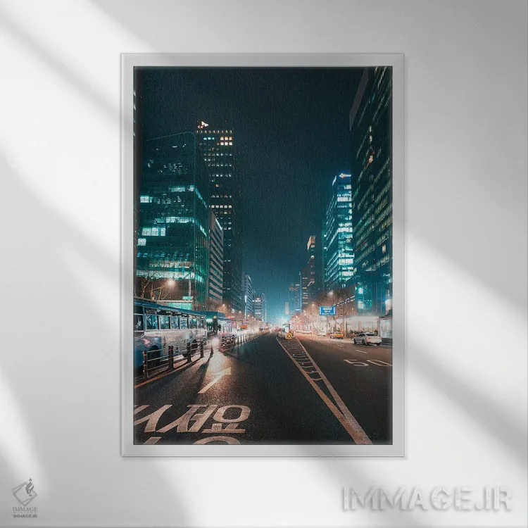 تابلو دکوراتیو چراغ های شبانه سئول یک اثر فابیان فورتمن - نمای قابدار سفید