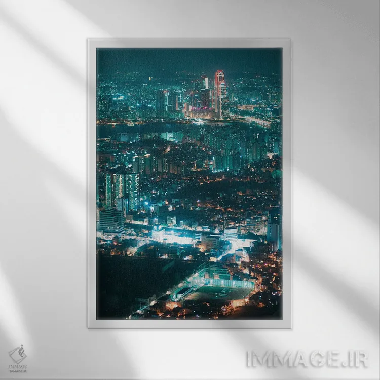 تابلو دکوراتیو چراغ های شبانه سئول چهار اثر فابیان فورتمن - نمای قابدار سفید