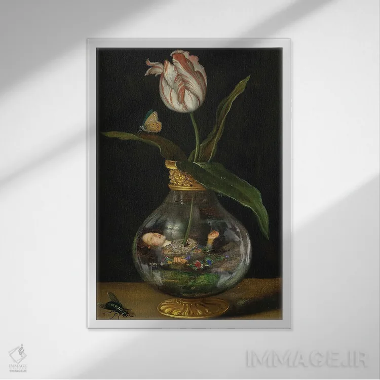 تابلو دکوراتیو الهه اثیری اثر اف اف او آرت - نمای قابدار سفید