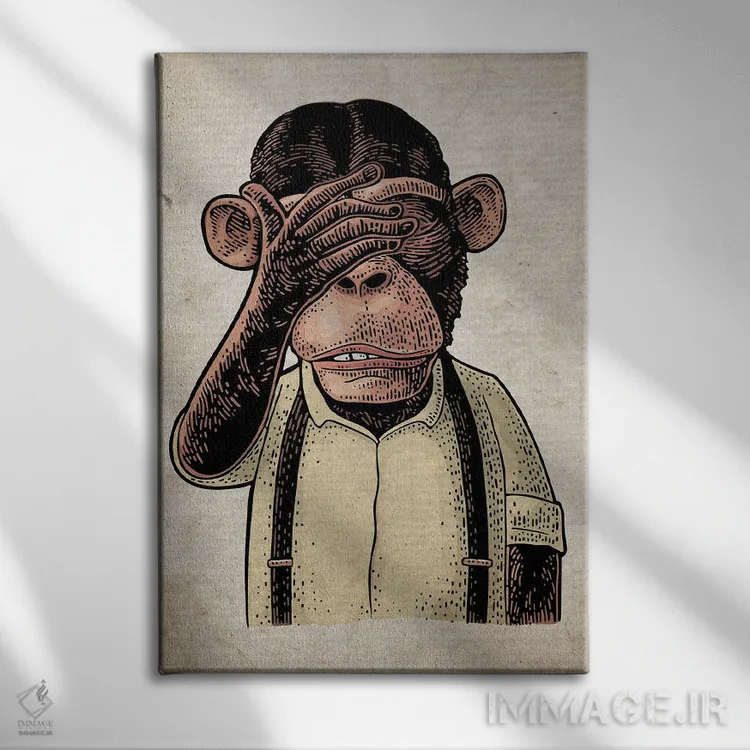 تابلو دکوراتیو دیدن هیچ بدی به رنگ بر روی کاغذ قدیمی اثر فیشرکرافت - نمای روبهرو روی دیوار