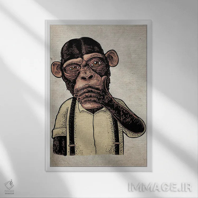 تابلو دکوراتیو گفتن هیچ بدی به رنگ بر روی کاغذ قدیمی اثر فیشرکرافت - نمای قابدار سفید