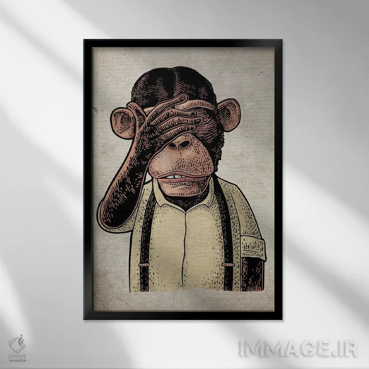 تابلو دکوراتیو دیدن هیچ بدی به رنگ بر روی کاغذ قدیمی اثر فیشرکرافت - نمای قابدار مشکی