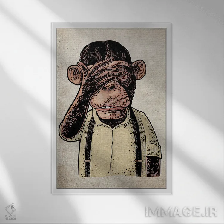 تابلو دکوراتیو دیدن هیچ بدی به رنگ بر روی کاغذ قدیمی اثر فیشرکرافت - نمای قابدار سفید