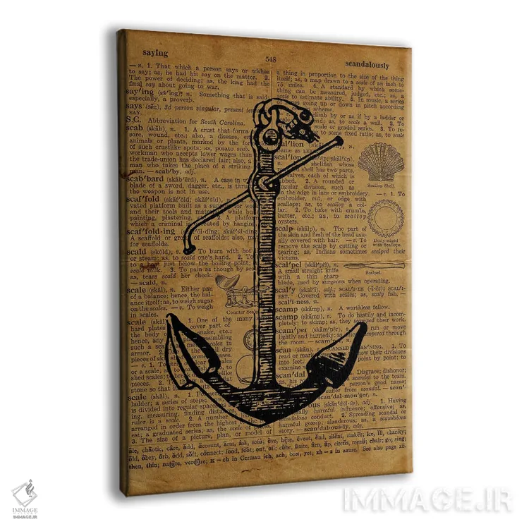 تابلو دکوراتیو حکاکی لنگر روی کاغذ قدیمی اثر فیشرکرافت - نمای پرسپکتیو محصول