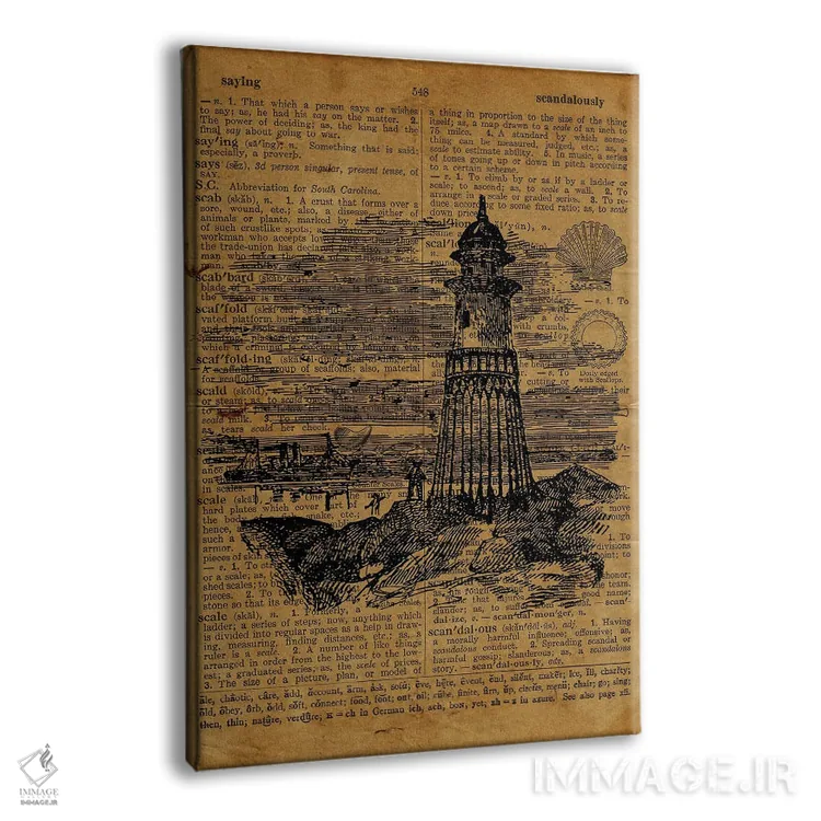 تابلو دکوراتیو حکاکی فانوس دریایی روی کاغذ قدیمی اثر فیشرکرافت - نمای پرسپکتیو محصول