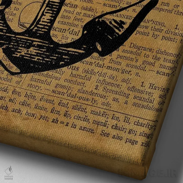 تابلو دکوراتیو حکاکی لنگر روی کاغذ قدیمی اثر فیشرکرافت - نمای نزدیک بافت بوم