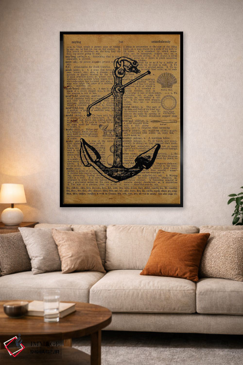 تابلو دکوراتیو حکاکی لنگر روی کاغذ قدیمی اثر فیشرکرافت - D2B