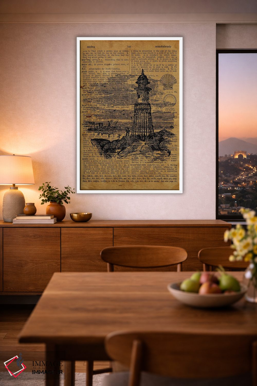 تابلو دکوراتیو حکاکی فانوس دریایی روی کاغذ قدیمی اثر فیشرکرافت - D1W