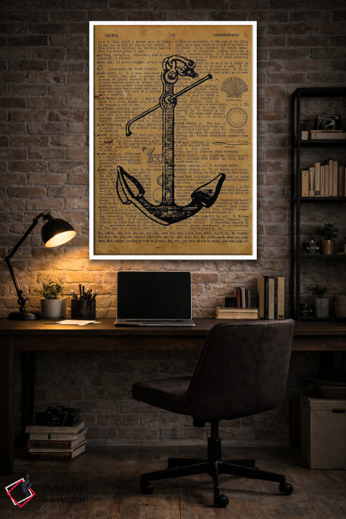 تابلو دکوراتیو حکاکی لنگر روی کاغذ قدیمی اثر فیشرکرافت - D3W