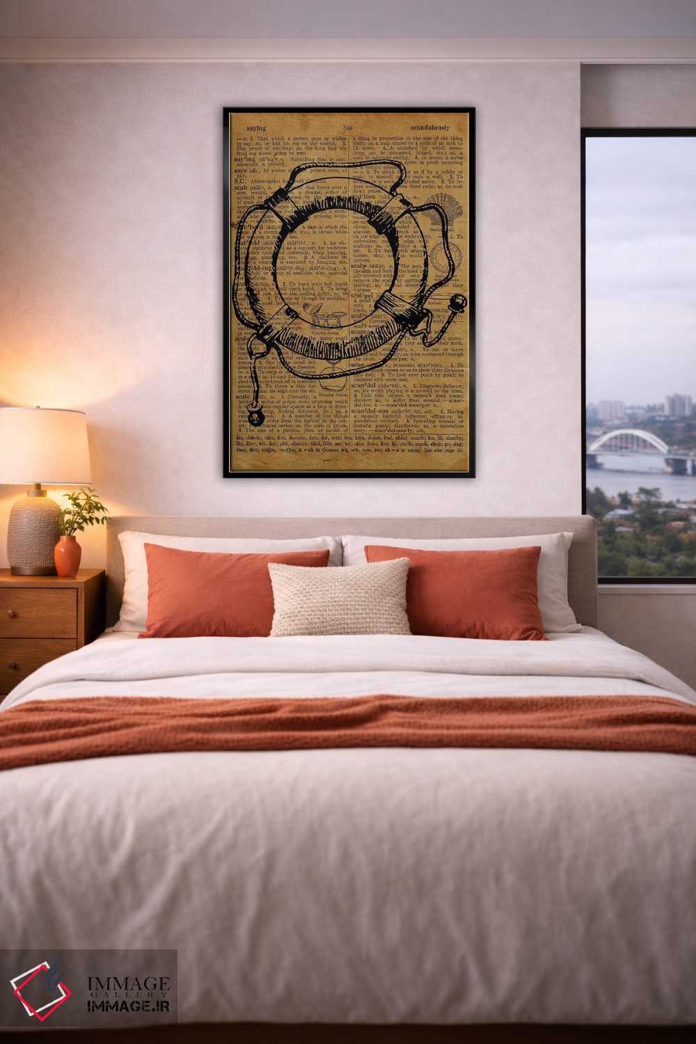 تابلو دکوراتیو حکاکی حلقه نجات روی کاغذ قدیمی اثر فیشرکرافت - D5B