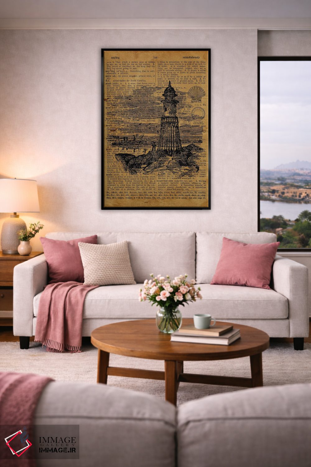 تابلو دکوراتیو حکاکی فانوس دریایی روی کاغذ قدیمی اثر فیشرکرافت - D4B