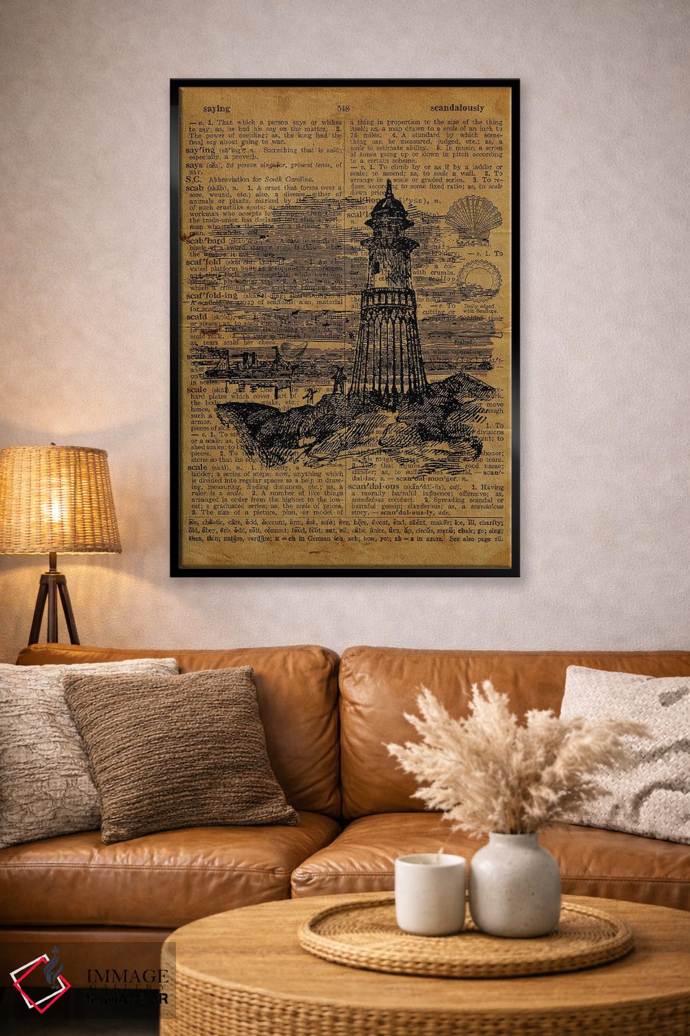 تابلو دکوراتیو حکاکی فانوس دریایی روی کاغذ قدیمی اثر فیشرکرافت - D3B