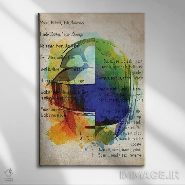 تابلو دکوراتیو متن آهنگ Harder Better Faster دفت پانک اثر فیشرکرافت - نمای روبهرو روی دیوار